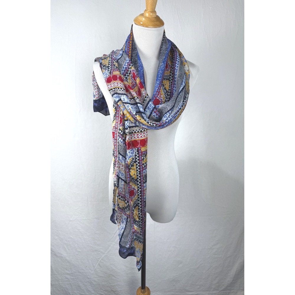 Unbranded Scarf Women OS Multicolor Excellent Geometric Paisley Silk Feel 17x70